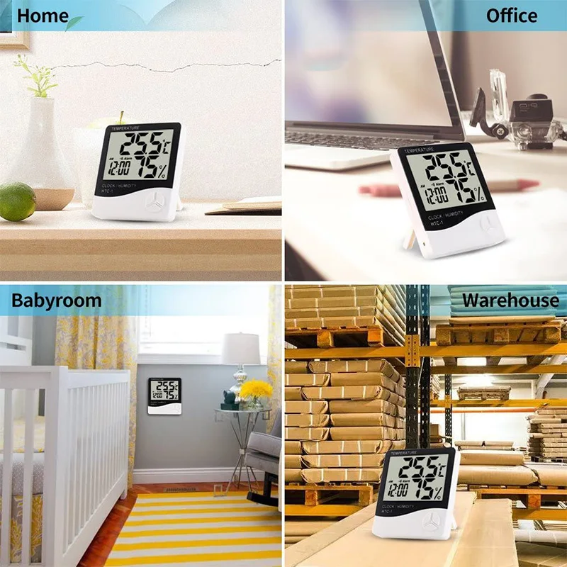 

HLZS-4PCS Digital Room Thermometer Hygrometer Indoor Humidity Meter LCD Thermometer Alarm Temperature Monitor