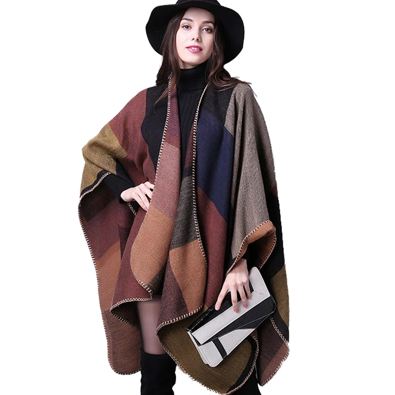 Зимняя женская верхняя одежда пальто оверсайз Трикотажное пончо из