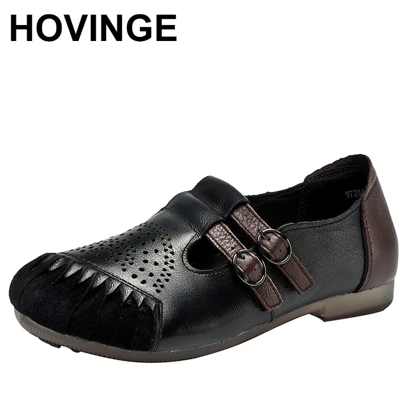 

HOVINGE Women Handmade Flats 2020 Spring Autumn Genuine Leather Ladies Shoes Flats Women Leather Retro Shoe