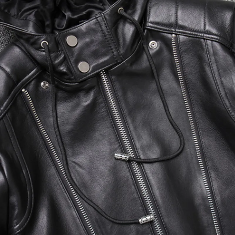 

Autumn Mens Zipper Sheepskin Hoody Bomber Jacket Fashion Motorcycle Biker Genuine Leather Jacket Short Slim Coat Plus Size 5XL