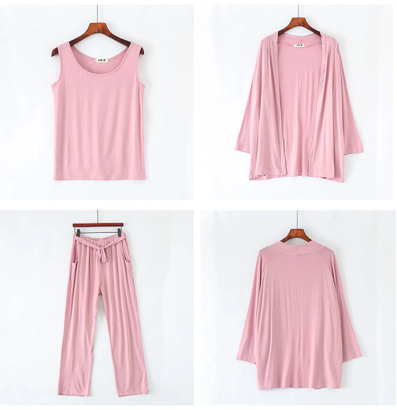 

2020 Modal Pajamas Long-sleeved Vest Leisure Home Wear Suit Three-piece Women Causal Sleepwear Sets Spring Autumn Homewear Soft