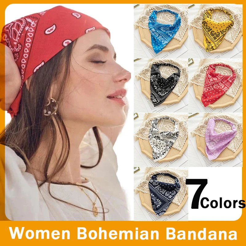 

2021 Summer Bohemia Women Bandana Hair Band Scarf Print Bandanas Headwear Wrist Wrap Hair Scarf for Gifts Hair Accessories