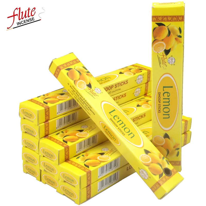 Lemon Флейта 120 палочек/упаковка фиолетовый аромат ящик ладан(Dhoop) из индийского природного ручной ароматический саше для антисептика - Аромат: Lemon