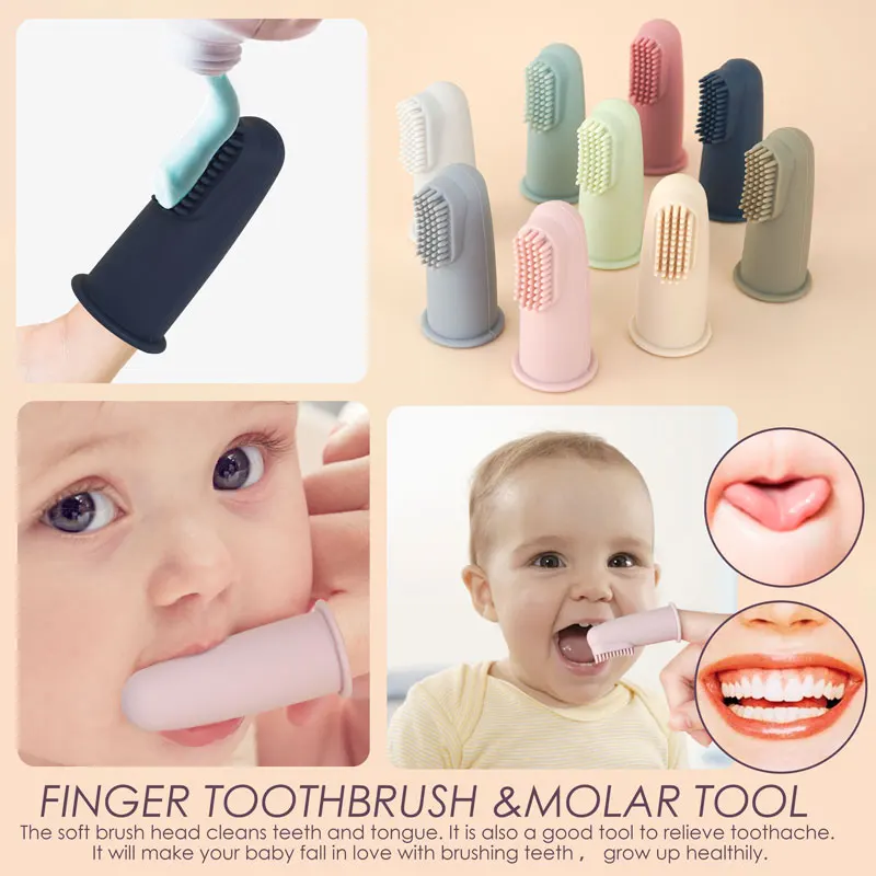 Cepillo de dientes de dedo suave para beb&eacute;, masaje claro, silicona suave, Limpieza de dientes de goma-2