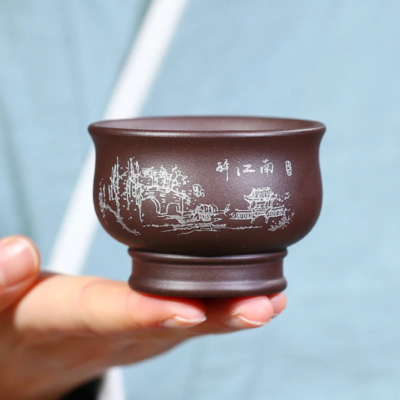 90 мл Чашка для чая из фиолетовой глины Yixing винтажного стиля китайского Kung Fu чайного сервиза, посуда для напитков, чашка для чая Мастера Puer, ручная работа в качестве подарка на день рождения.