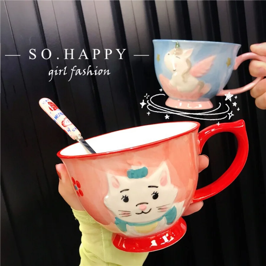 

Cute Cat Ceramics Coffee Mug Lovely Painting Water Cup Cartoon Cereal Milk Breakfast Cup Eco Friendly Tazas De Cafe Beer Mug