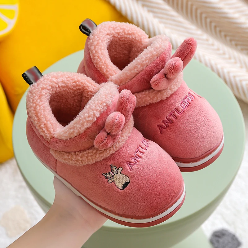 

Зимние Детские повседневные ботинки, плюшевые ботинки на платформе с мультяшным рисунком, детские зимние ботинки, брендовые резиновые тапо...