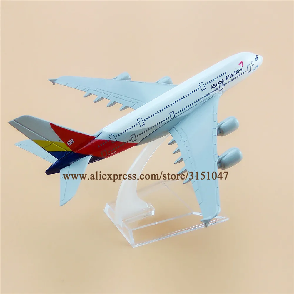 Модель самолета из металлического сплава 16 см авиакомпании Asiana Airlines аэробус 380 A380