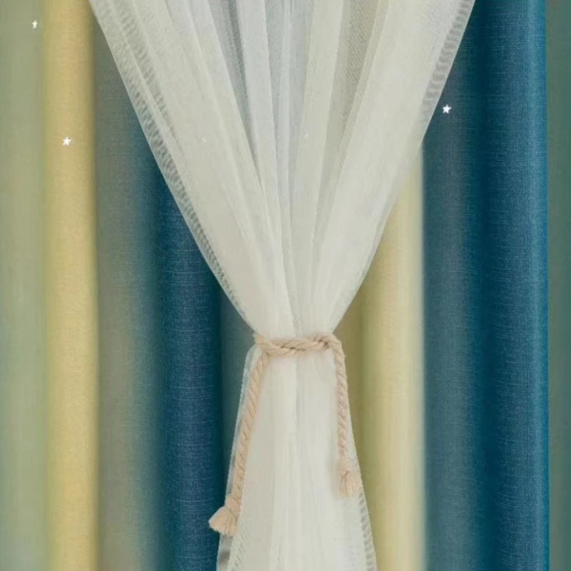 Двухслойное затенение окна занавески марлевые тюль занавес выдолбленные звезды
