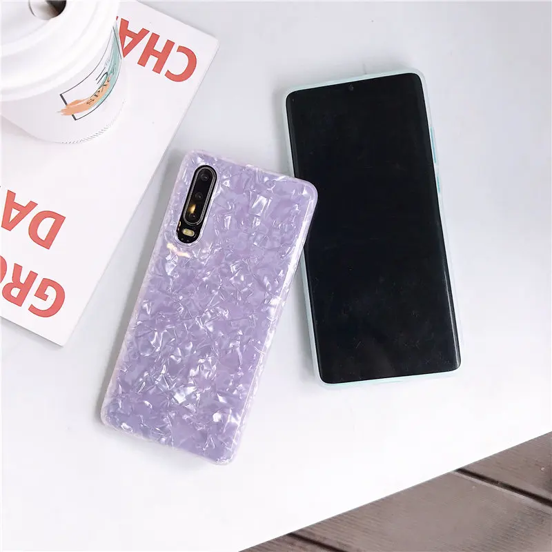 ELALA Glossy Marble Case For Samsung Galaxy Note 10 Plus Bling Conch Shell Epoxy Silicone Glitter Soft TPU Cover Pro |