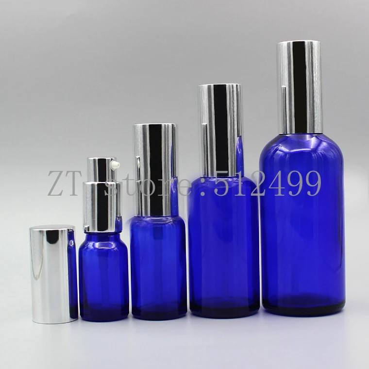

2/10pcs 5ml 10ml 15ml 20ml 30ml 50ml 100ml Empty Makeup Blue Essential Oil Sprayer Atomizer Bottle with Gold Cover DIY Container