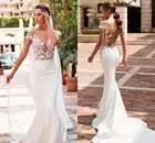 Свадебное платье-Русалка, элегантное платье Мари, атласная Кепка, с рукавами, 2020, с пуговицами сзади, белое