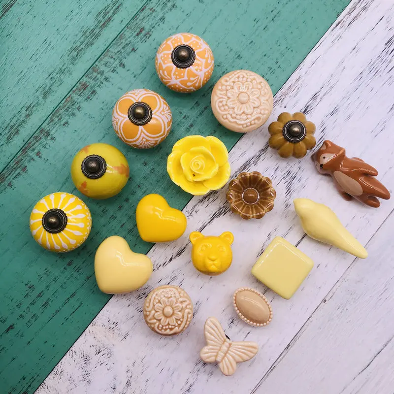 1 шт. керамическая ручка в виде цветов сердца тыквы|Ручки шкафа| |