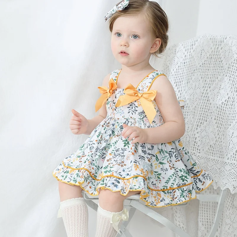 Summer Baby Girl's Dress with Bloomer Kids Clothes1-6years Flower Girl Dresses Spain Baby Girls Clothes Vocation Holiday Clothes