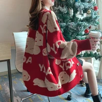 women knitted red loose body vintage kawaii sweater 2021 cute teddy bear sweaters harajuku clothes new cartoon patten cardigans