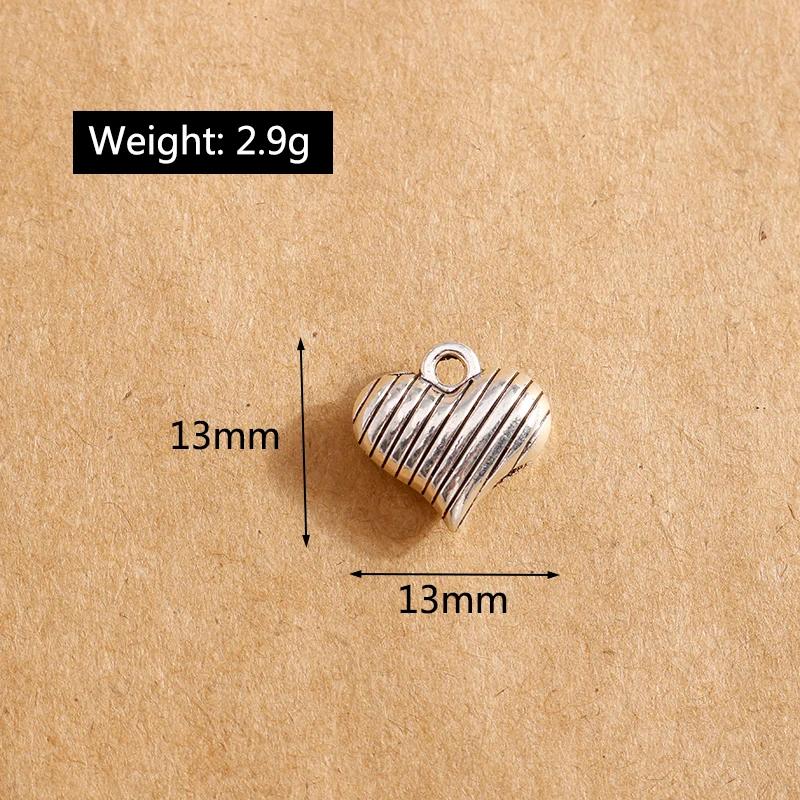 

10pcs Metal Alloy Ancient Silver Color 3D Twill Heart Charms Pendant for DIY Craft Jewelry Making Supplies 13*13mm