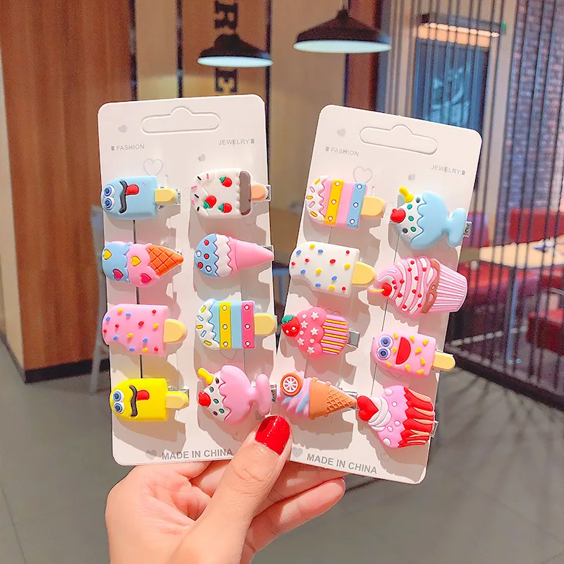 

2021 Set Super Cute Cream Ice Cream Children's Hairpin Girls Baby Do Not Hurt Hair Duckbill Clip Hair Accessories Headwear