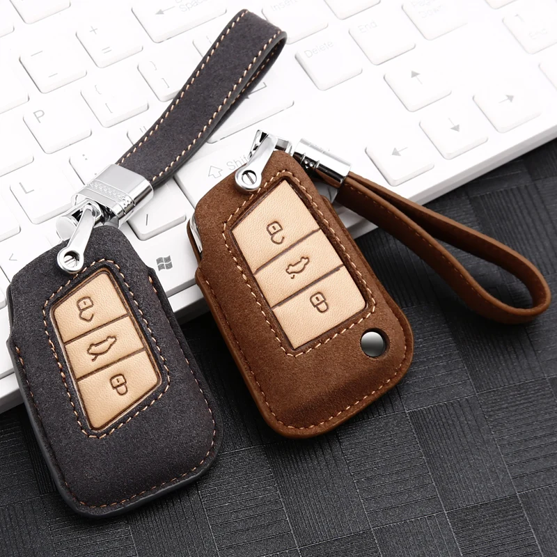

Leather Car Remote Key Cover Case for Volkswagen VW Tiguan 2 mk2 Passat B6 B7 B8 Polo Golf 5 6 7 Golf mk5 mk6 mk7 T-ROC Touran