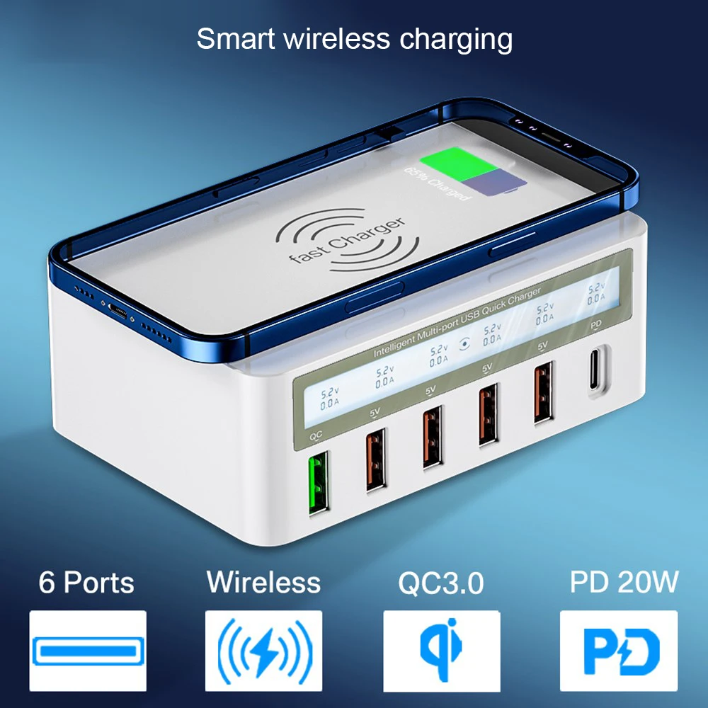 

Зарядное устройство USB 100 Вт, адаптер для быстрой зарядки 3,0 PD, беспроводная зарядная станция, белая штепсельная вилка европейского стандарт...