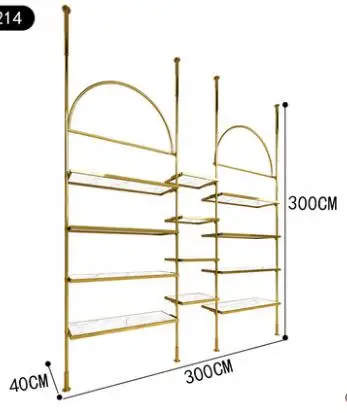 

Golden clothing store display rack stainless steel multi-function display floor-to-ceiling women's clothing store brushed clothe