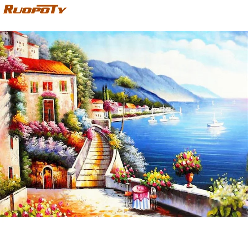 

RUOPOTY DIY Paint By Numbers For Adults Landscape Oil Painting By Numbers Home Decor 60x75cm Frame HandPainted Art Gift