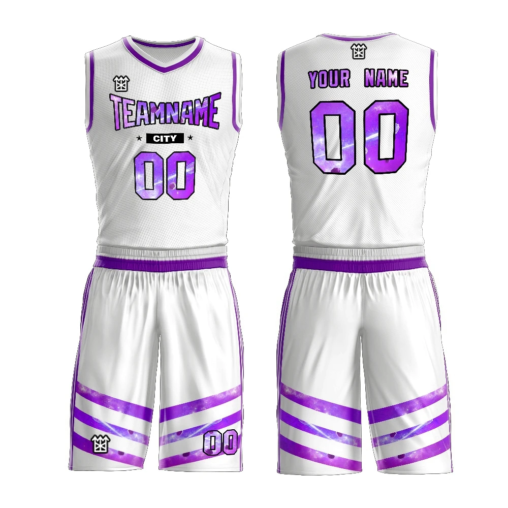 White Purple На заказ командная практика пустые молодежные майки мужские Реверсивные Джерси набор баскетбольная форма - Цвет: White Purple