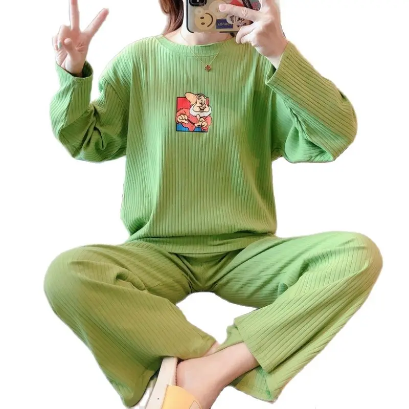 Disney Snow White Ladies Pajamas Set Sleepwear Home Wear Cartoon DwarfPrint Pajama Female Casual Long Sleeve Plus Size Sets Suit