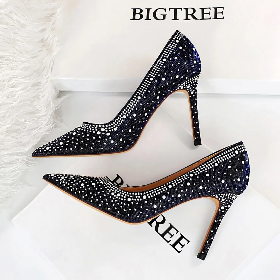 BIGTREE Shoes Sexy Woman Pumps Pointed Toe High Heels Shoes Women Sequins Nightclub Party Shoes Quality Stiletto Heels Lady Shoe