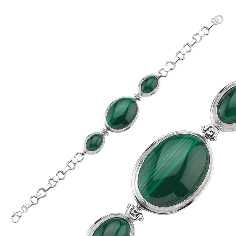 

Silverlina Silver Malachite Stone Handwork Bracelet