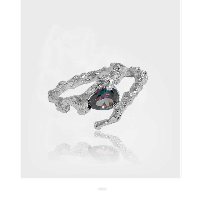 

New Punk Shiny Irregular Geometry Crystal Rhinestone Zircon Lava Texture Twisted Metal Opening Adjustable Ring For Woman Jewelry