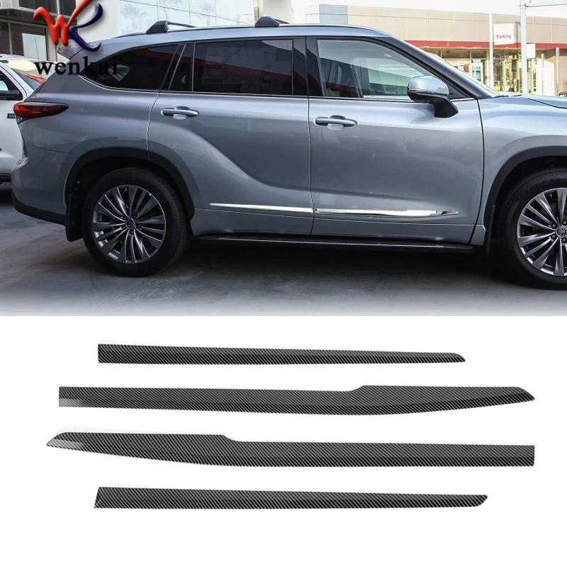 

Аксессуары для Toyota Highlander 2021 2022, боковая дверь, молдинг, украшение, отделка, полоса, углерод, АБС