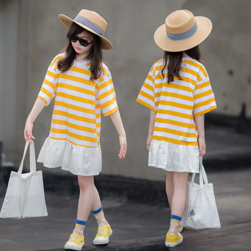 

Girls' Cotton Dress, Summer Children's Dress Casual Dress, Middle-aged Children's Short-sleeved Parent-child Girl Kids Dress
