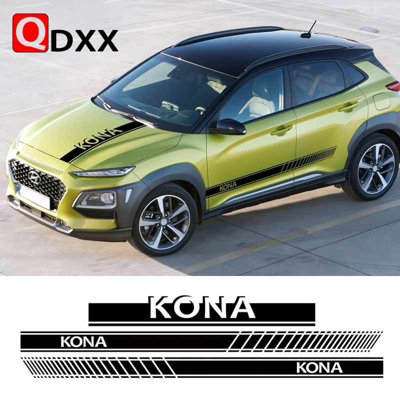 

For Hyundai KONA Car Cover Engine Bonnet Stripes Decor Decal Auto Side Skirt Stickers Vinyl Decals Sport Styling Stickers