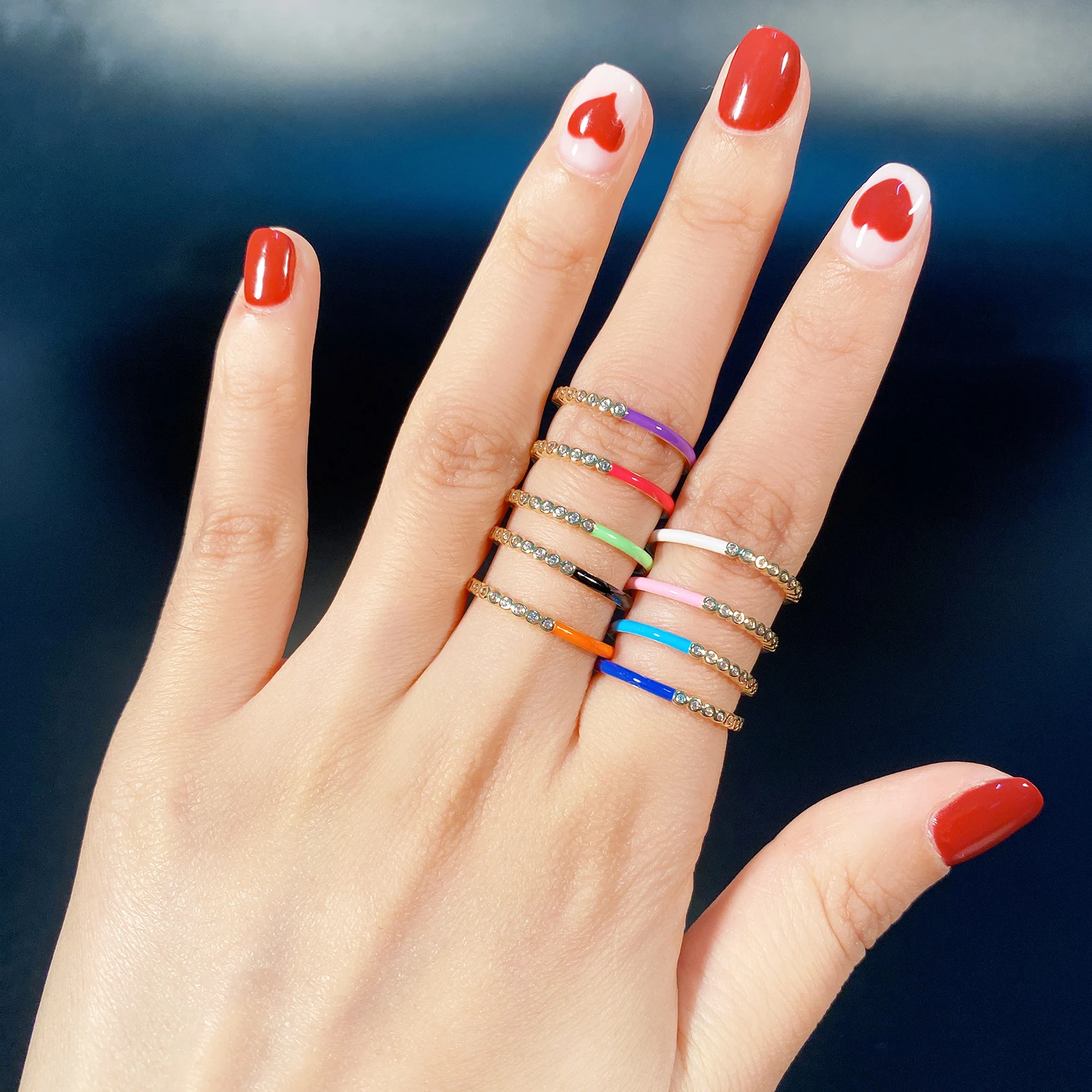 Кольцо с эмалью и фианитом для женщин девушек регулируемое кольцо золотым медным