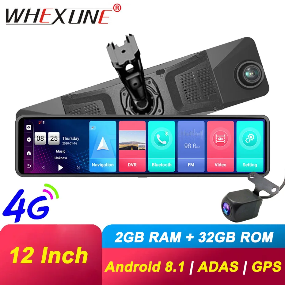 Новый тройной экран WHEXUNE 4G Android 8 1 Автомобильная камера заднего вида 12 дюймов ADAS DVR