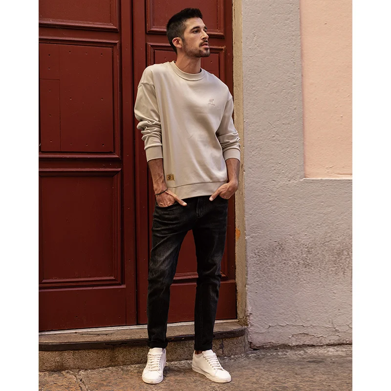 KUEGOU 2021 Autumn Plain Crewneck Letter Embroidery Sweatshirt For Men Vintage Trendy Streetwear Designer Oversize Clothing 3274 | Мужская