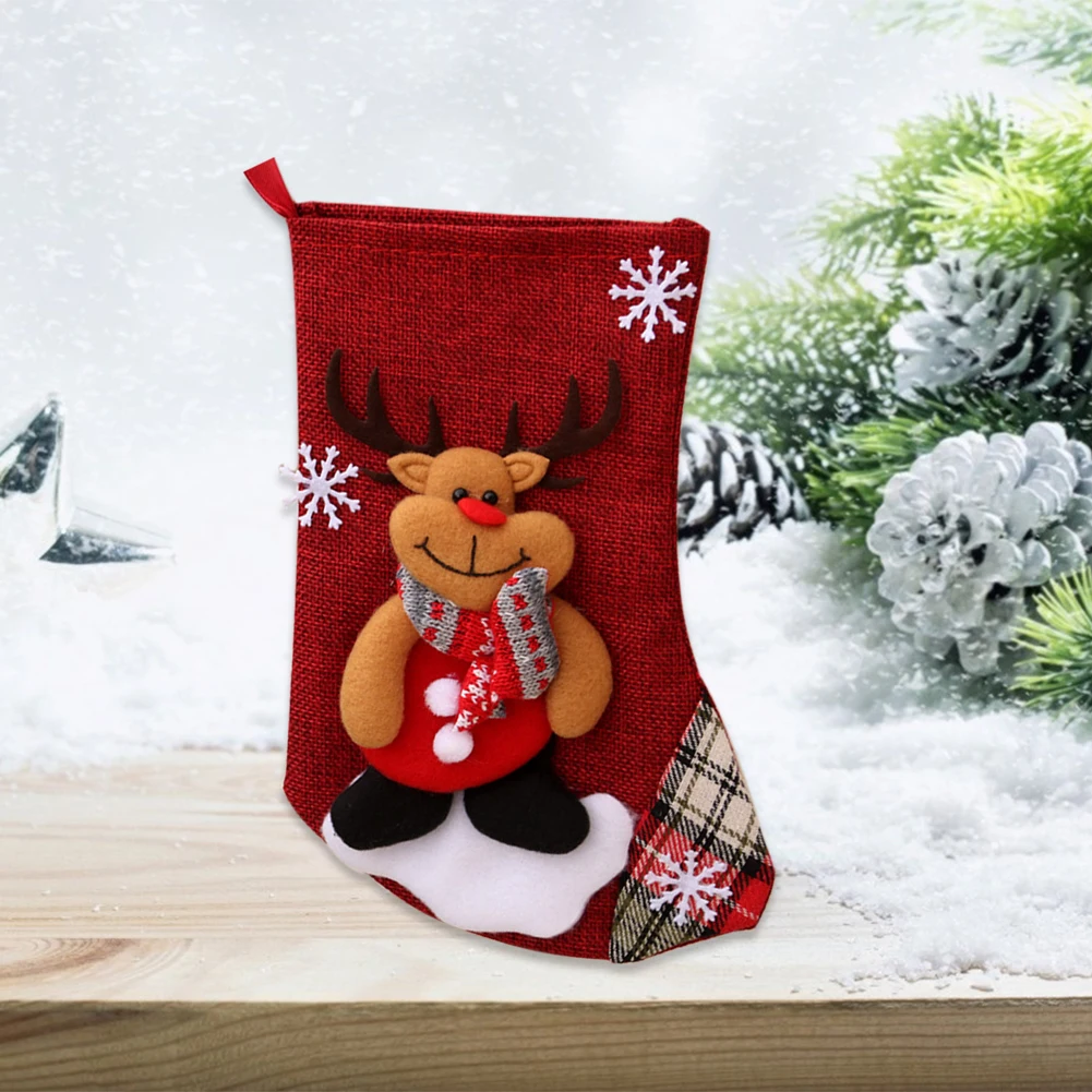 

Christmas Tree Hanging Socks Linen Festival Apple Gift Candy Bags Cartoon Snowflake Xmas Party Fireplace Decor