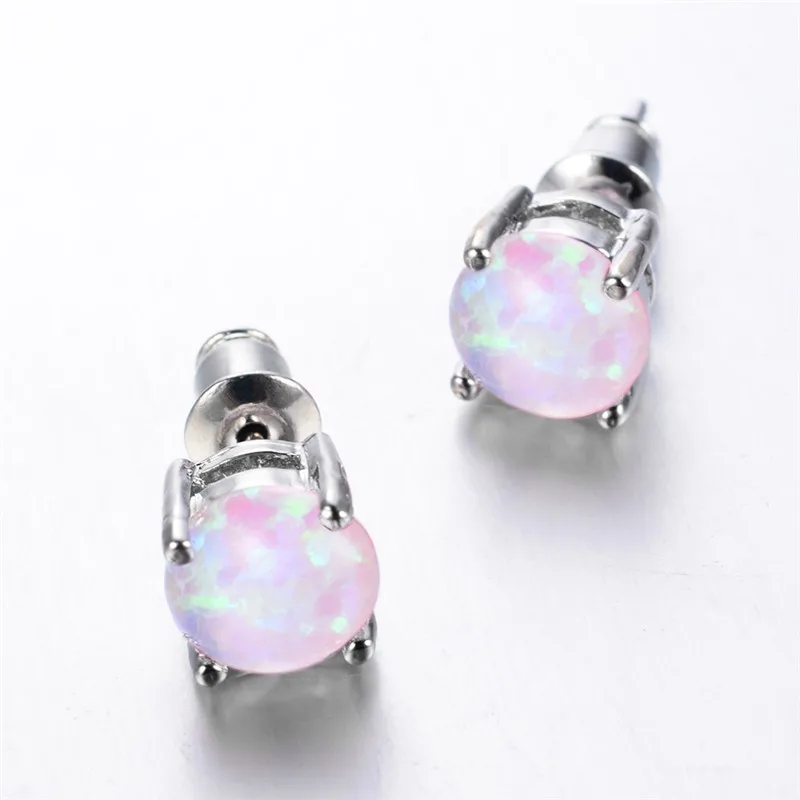 Серьги-гвоздики женские с зеленым огненным опалом 6 мм | Украшения и аксессуары