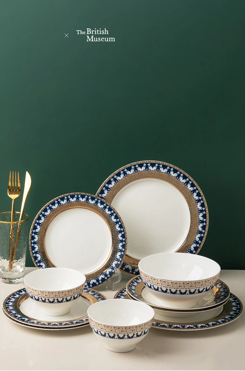 

British Museum Series Bone China Deep Plate Set Creative Ceramic Dinnerware Household 10 Inch Steak Dishes Salad Noodle Bowl