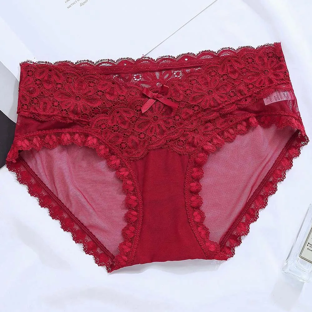 Женские трусики в стиле V со средней посадкой кружевные с цветочным принтом и