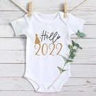 Боди для новорожденных с принтом Hello 2022, хлопковое боди с коротким рукавом для младенцев, боди для маленьких мальчиков и девочек, Новогодняя одежда, рождественский подарок