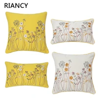 flower embroidered pillow cover cushion cover cotton canvas jacquard throw cushion cover sofa home pillowcover 40868