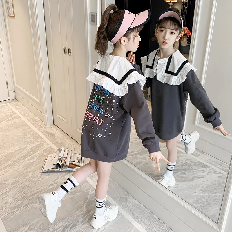 

New Lapel Spring Autumn Tops Letter Hoodies Girls Sweatshirts Jacket Coat KidsOvercoat Outwear Teenager High Quality