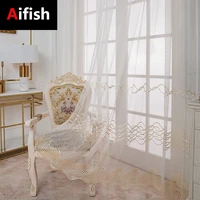 simple modern golden wave hollow lace for living room bedroom decoration geometric transparent tulle curtains kitchen balcony 5