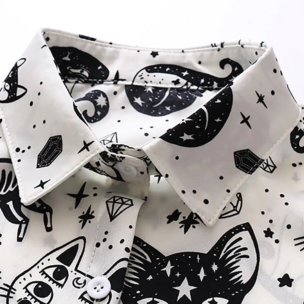 

Autumn Spring Women Shirts Black White Cartoon Print Blouses Fashion Slim Long Sleeve Chiffon Shirt Female Tops Blusas Mujer