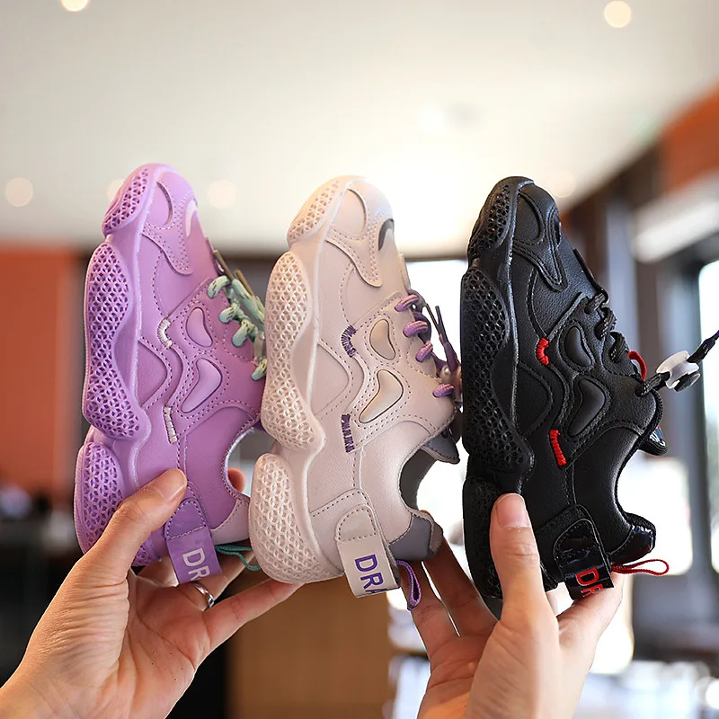 

Kids Shoes for Girls Boys Casual Shoes Fashion Non-Slip Sneakers Children Shoes New Black Purple Beige Breathable Soft Leather
