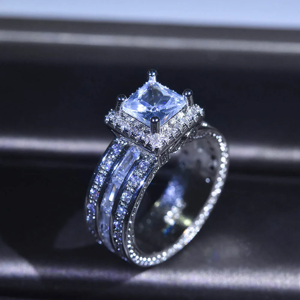 

HOYON 2022 trend new inlaid princess 2ct diamond style zircon ring for women wedding jewelry micro-set engagement ring gifts box