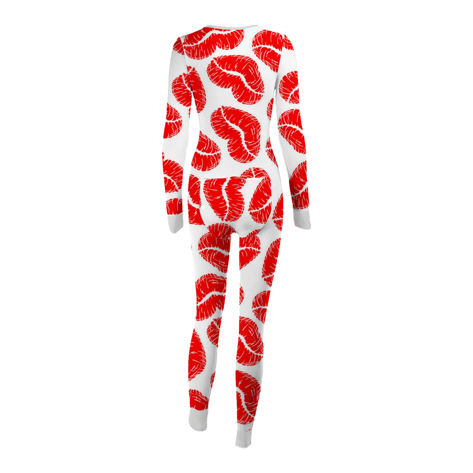 

Women's jumpsuit printing long-sleeved button flap pajamas jumpsuit Romper Nightwear Casual Jumpsuit Nightwear Jumpsuit Bodysuit