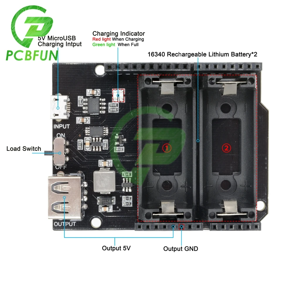 1 комплект ESP8266 ESP32 блок питания перезаряжаемый Двойной 16340 литиевый аккумулятор