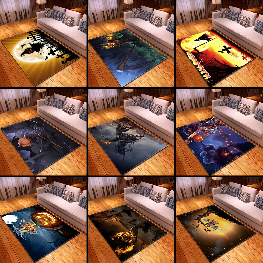 

Halloween Bats Moon Printed Carpet Kids Room Festive Bedroom Decoration Anti-slip Rus Mat Area Rug Carpets Home Living Room